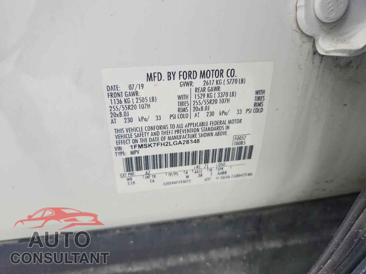 FORD EXPLORER 2020 - 1FMSK7FH2LGA28348