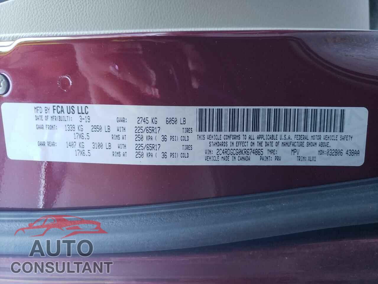 DODGE GRAND CARA 2019 - 2C4RDGCG0KR674865