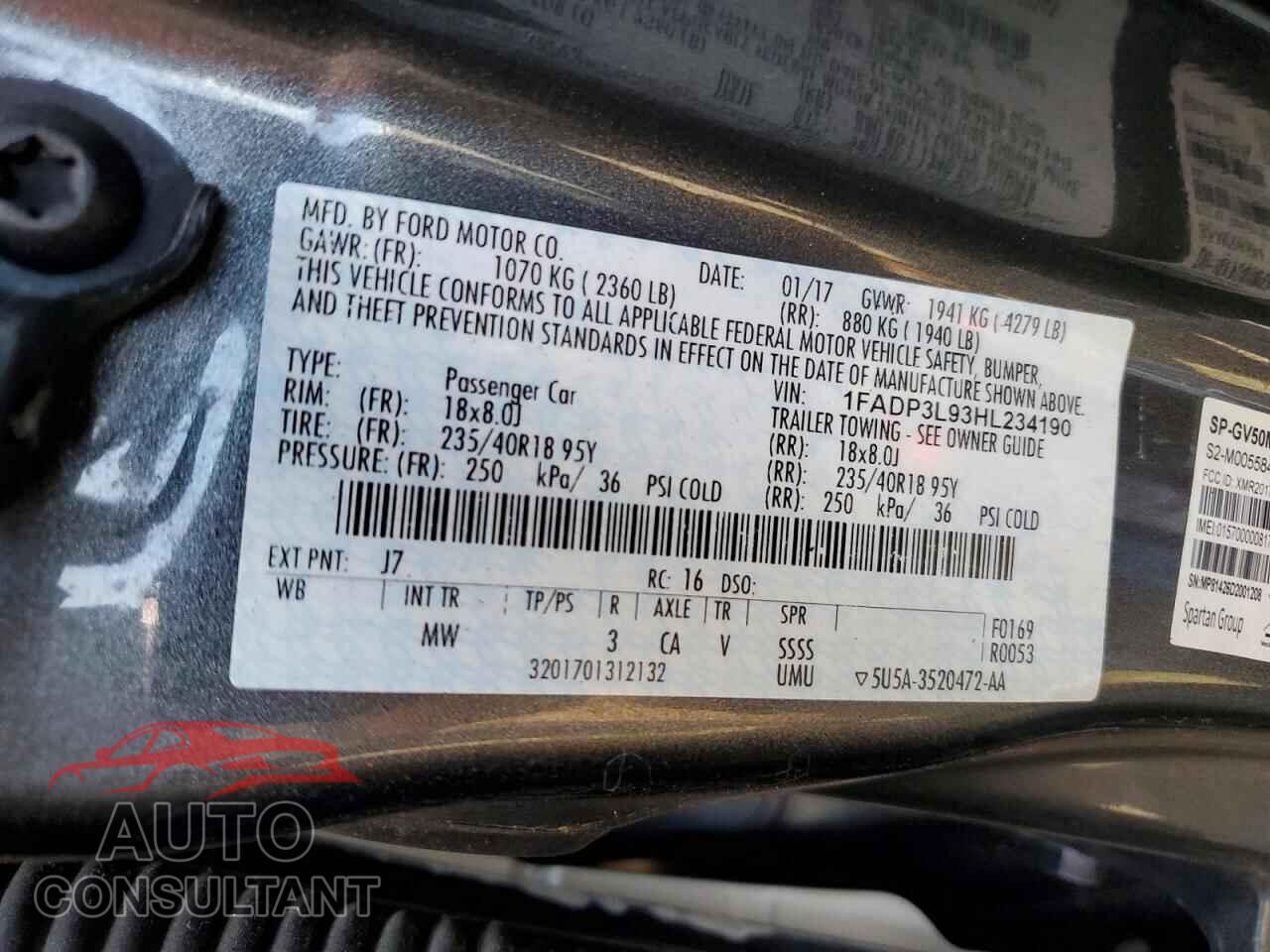 FORD FOCUS 2017 - 1FADP3L93HL234190