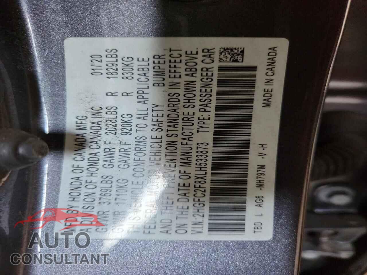 HONDA CIVIC 2020 - 2HGFC2F8XLH533873