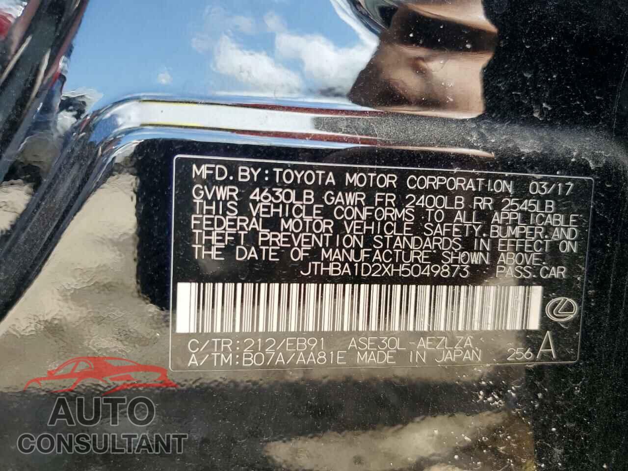 LEXUS IS 2017 - JTHBA1D2XH5049873