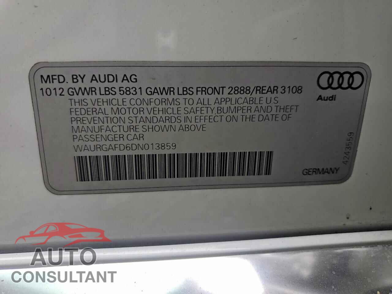 AUDI A8 2013 - WAURGAFD6DN013859