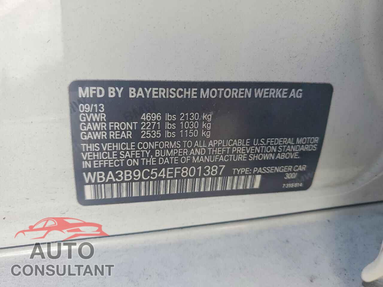 BMW 3 SERIES 2014 - WBA3B9C54EF801387