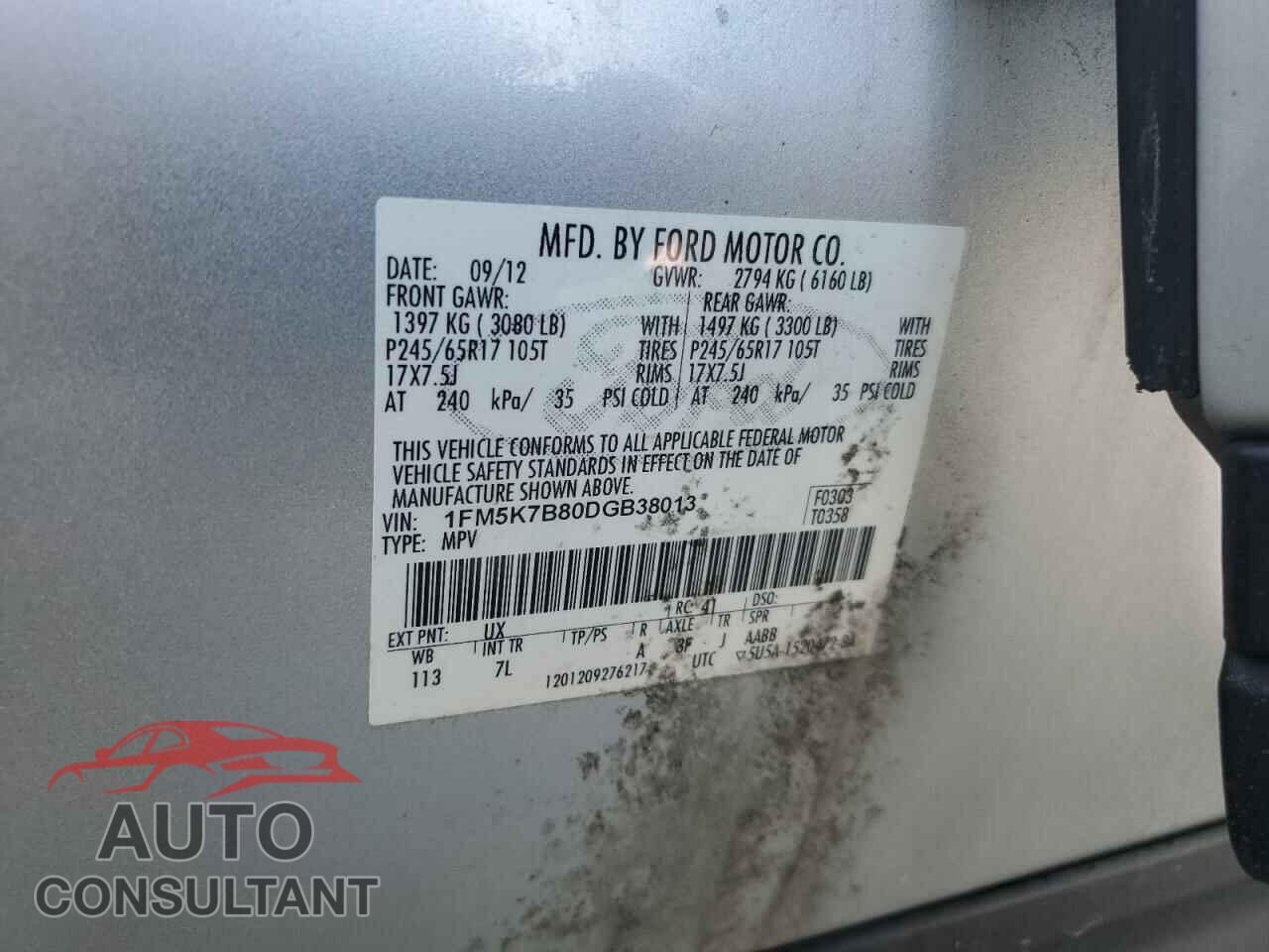 FORD EXPLORER 2013 - 1FM5K7B80DGB38013