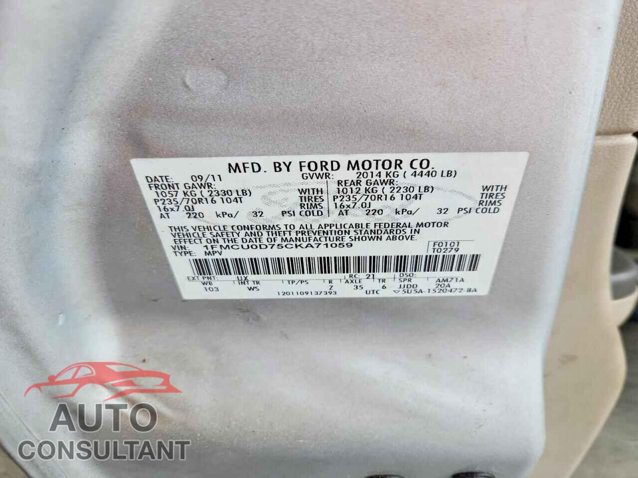 FORD ESCAPE 2012 - 1FMCU0D75CKA71059