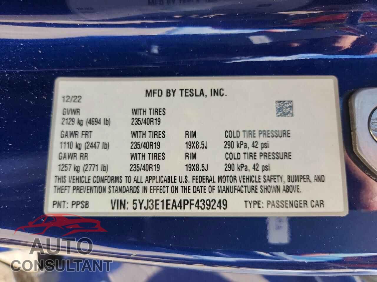 TESLA MODEL 3 2023 - 5YJ3E1EA4PF439249