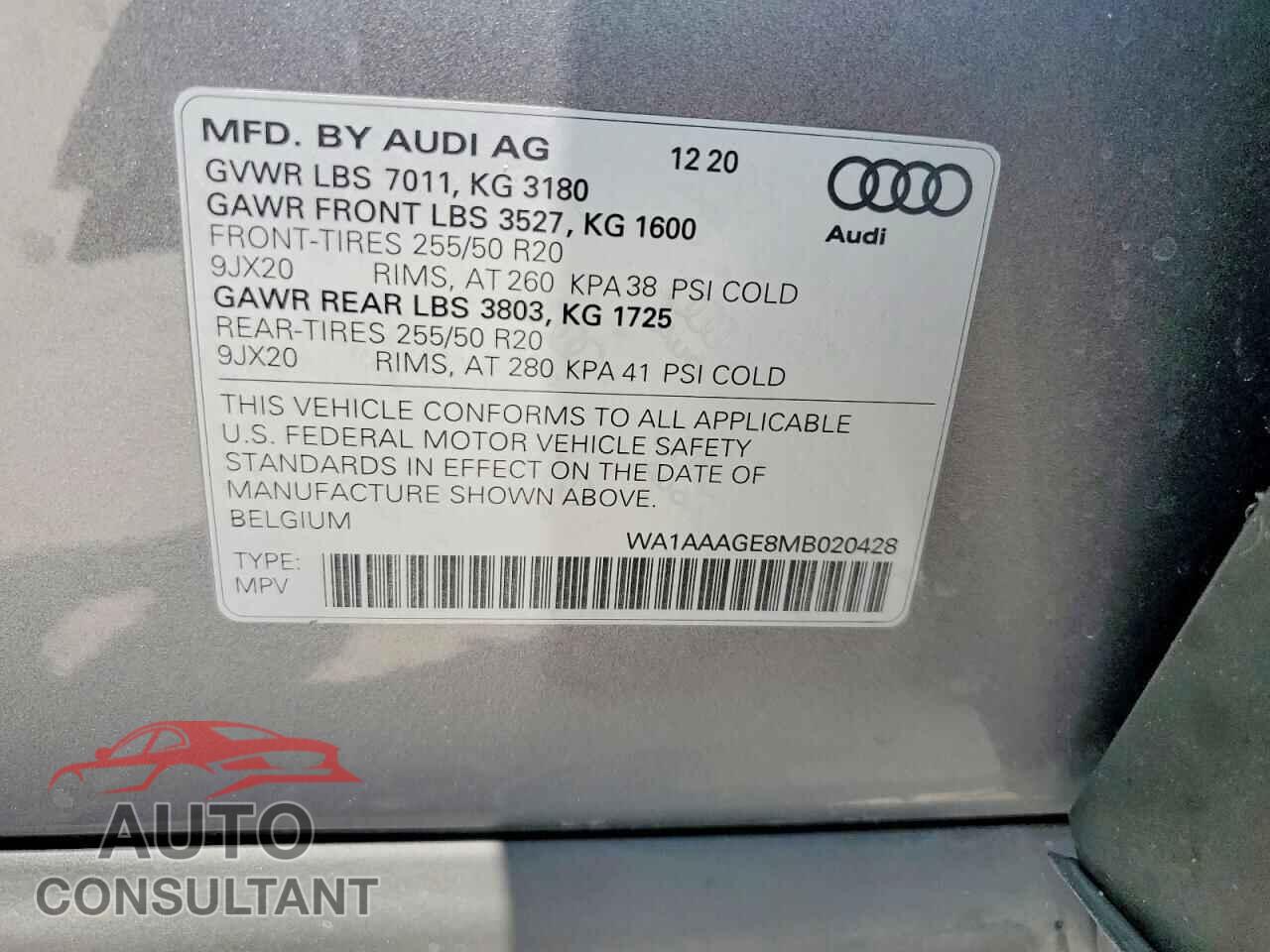 AUDI E-TRON 2021 - WA1AAAGE8MB020428