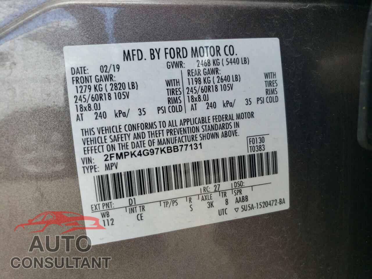 FORD EDGE 2019 - 2FMPK4G97KBB77131