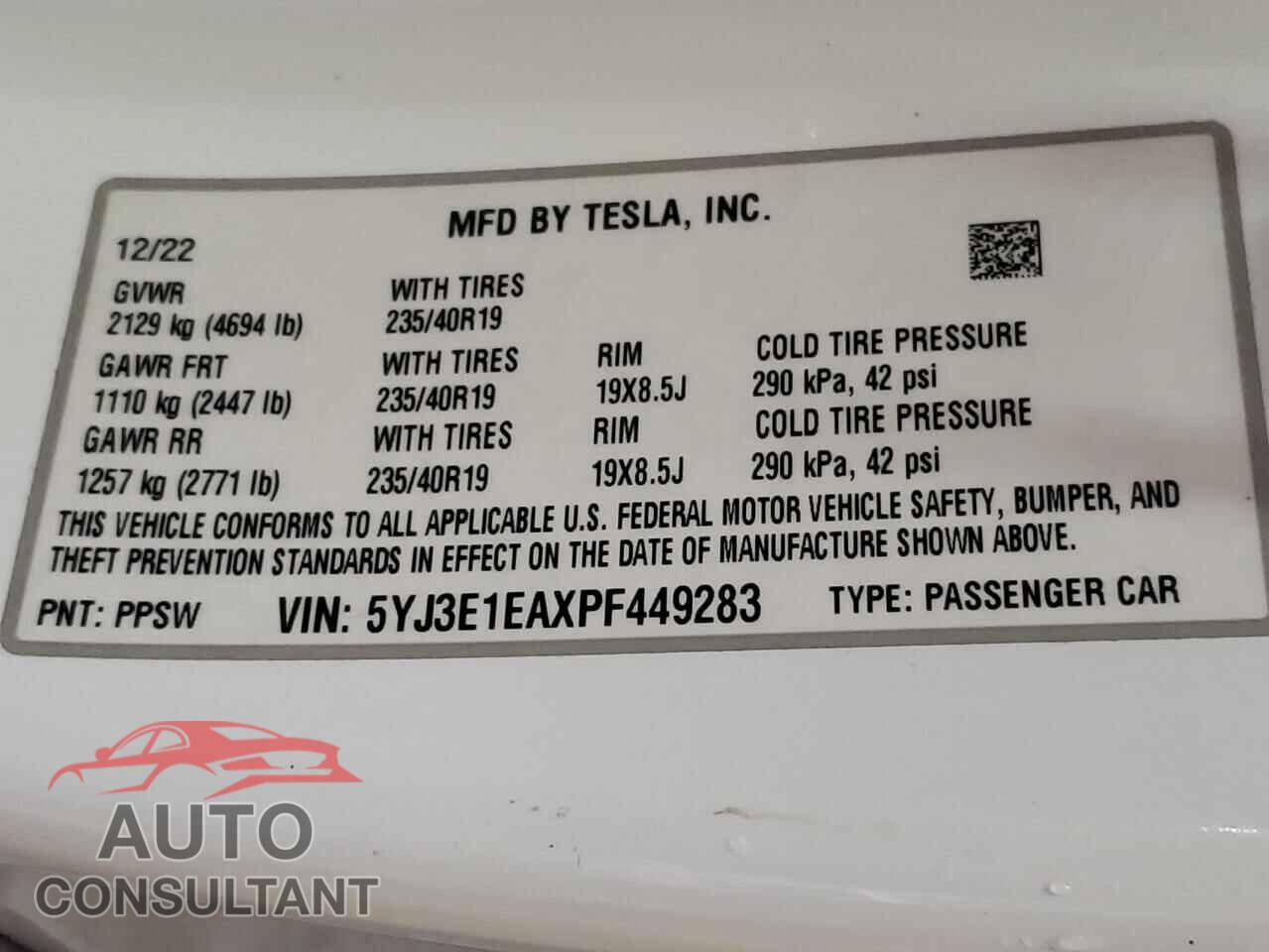 TESLA MODEL 3 2023 - 5YJ3E1EAXPF449283