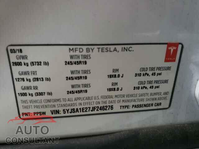 TESLA MODEL S 2018 - 5YJSA1E27JF246276