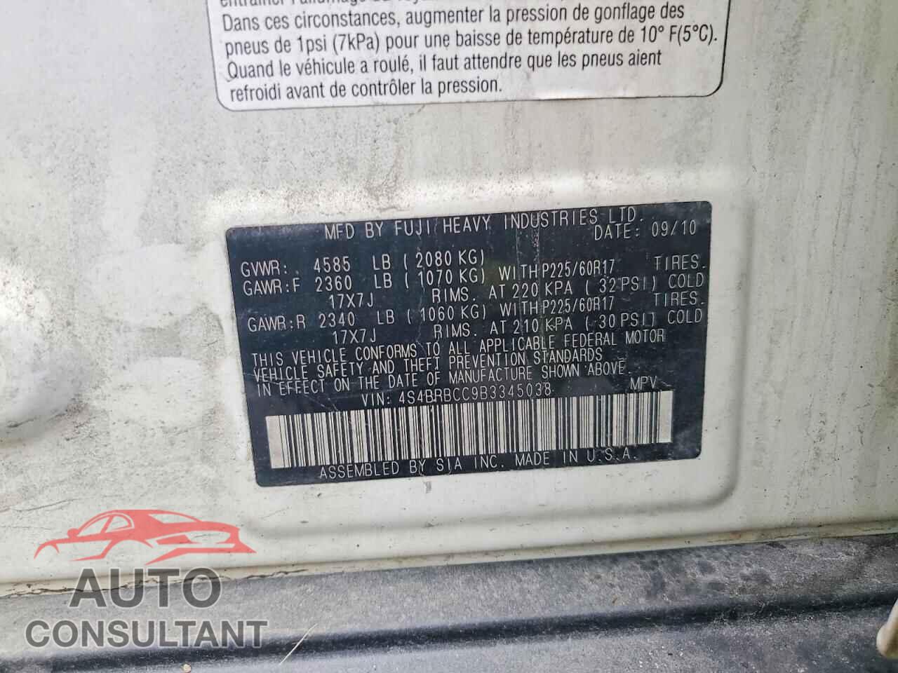 SUBARU OUTBACK 2011 - 4S4BRBCC9B3345038