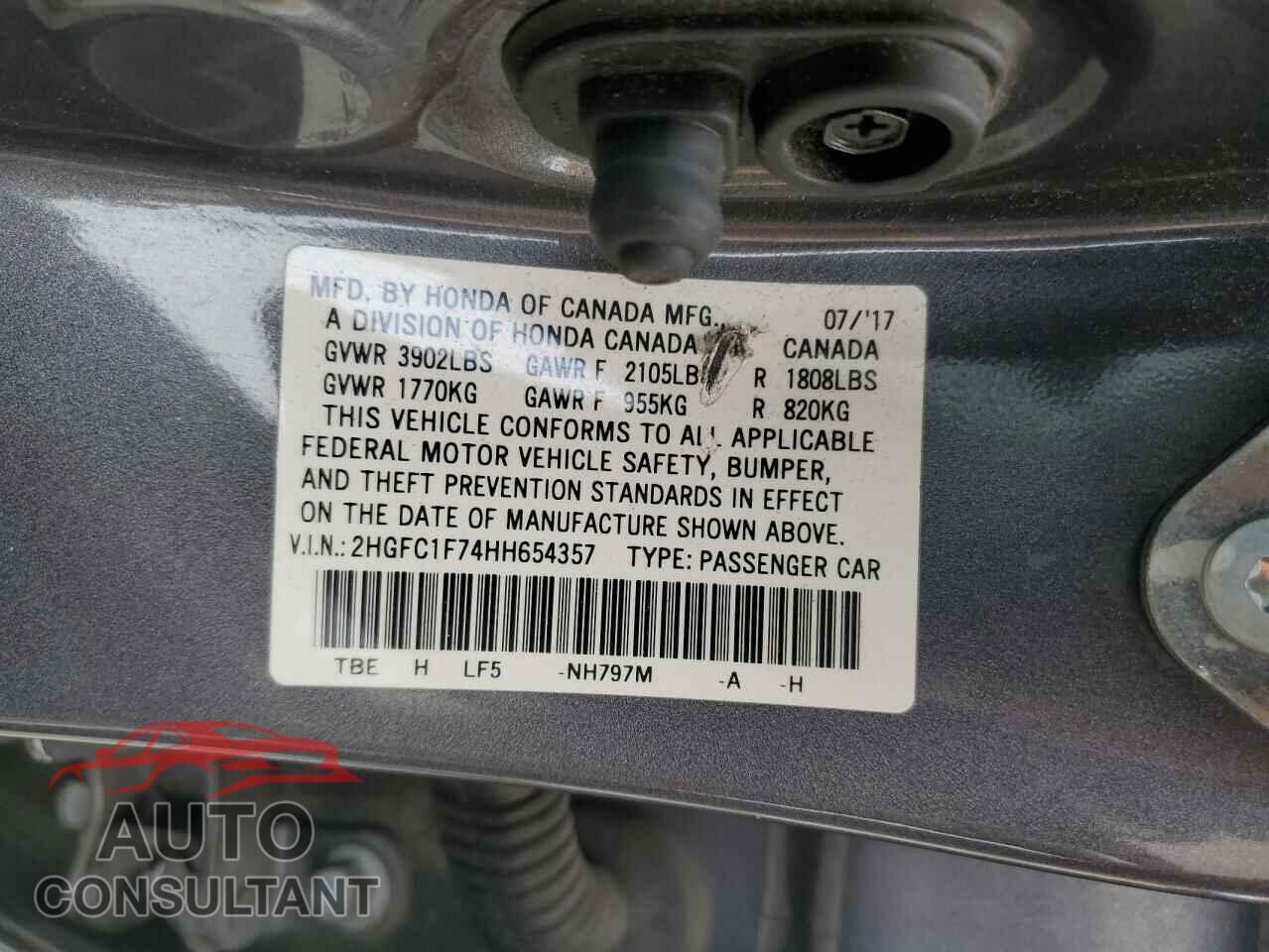 HONDA CIVIC 2017 - 2HGFC1F74HH654357