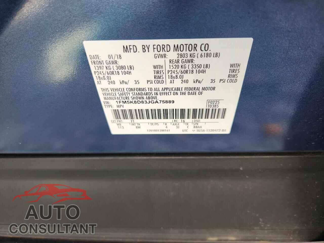 FORD EXPLORER 2018 - 1FM5K8D83JGA75889