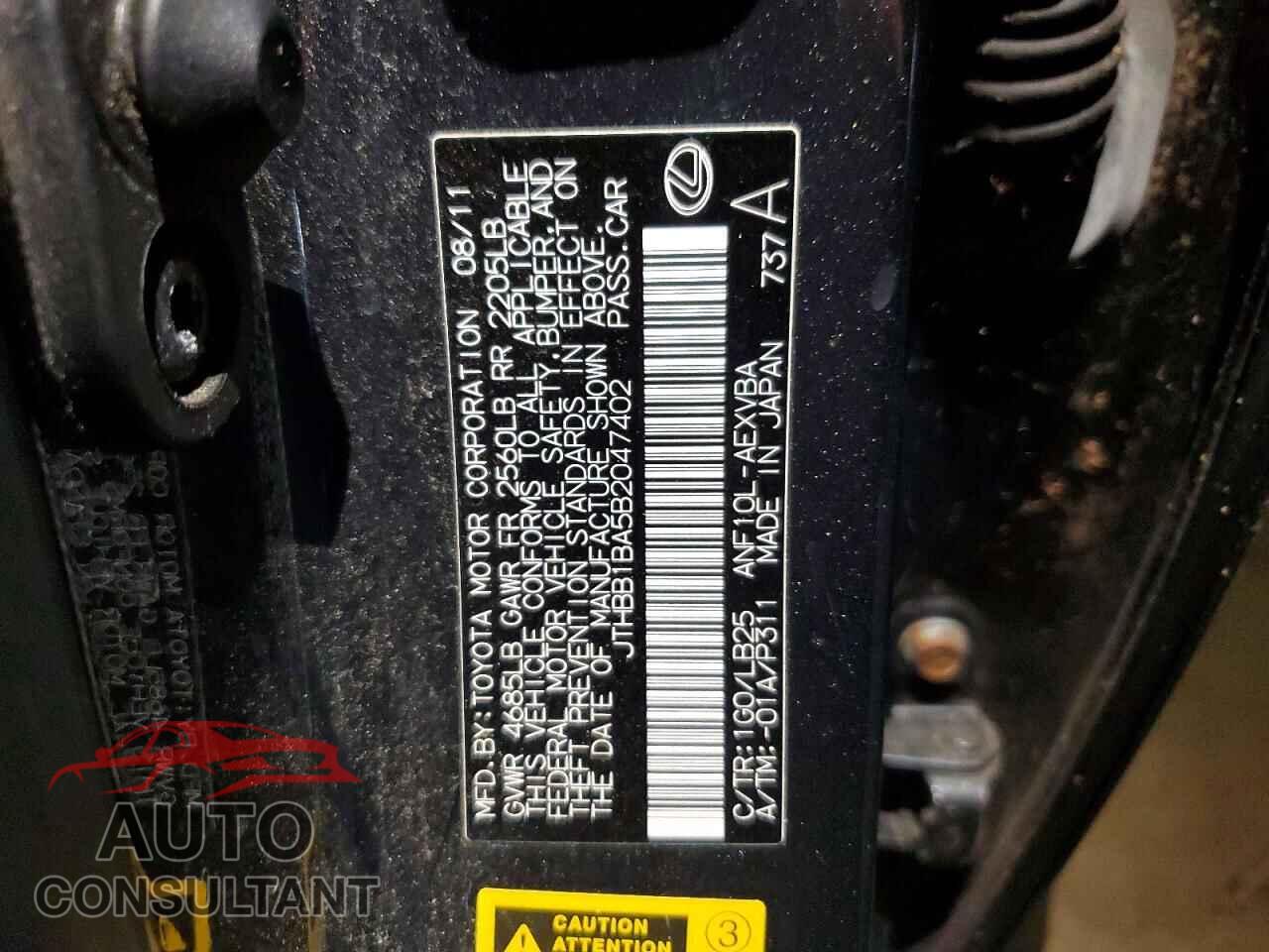 LEXUS HS 2011 - JTHBB1BA5B2047402