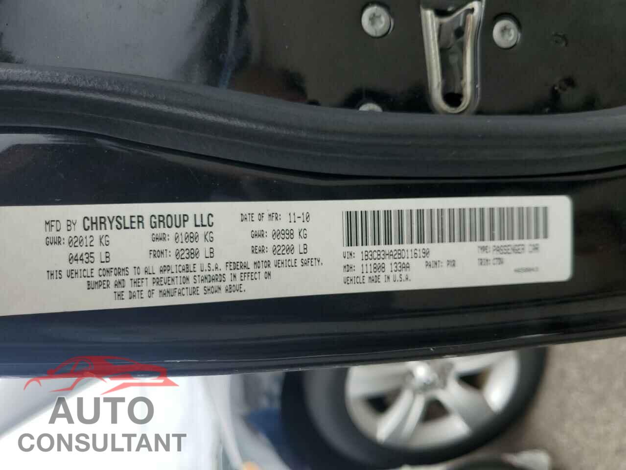 DODGE CALIBER 2011 - 1B3CB3HA2BD116190