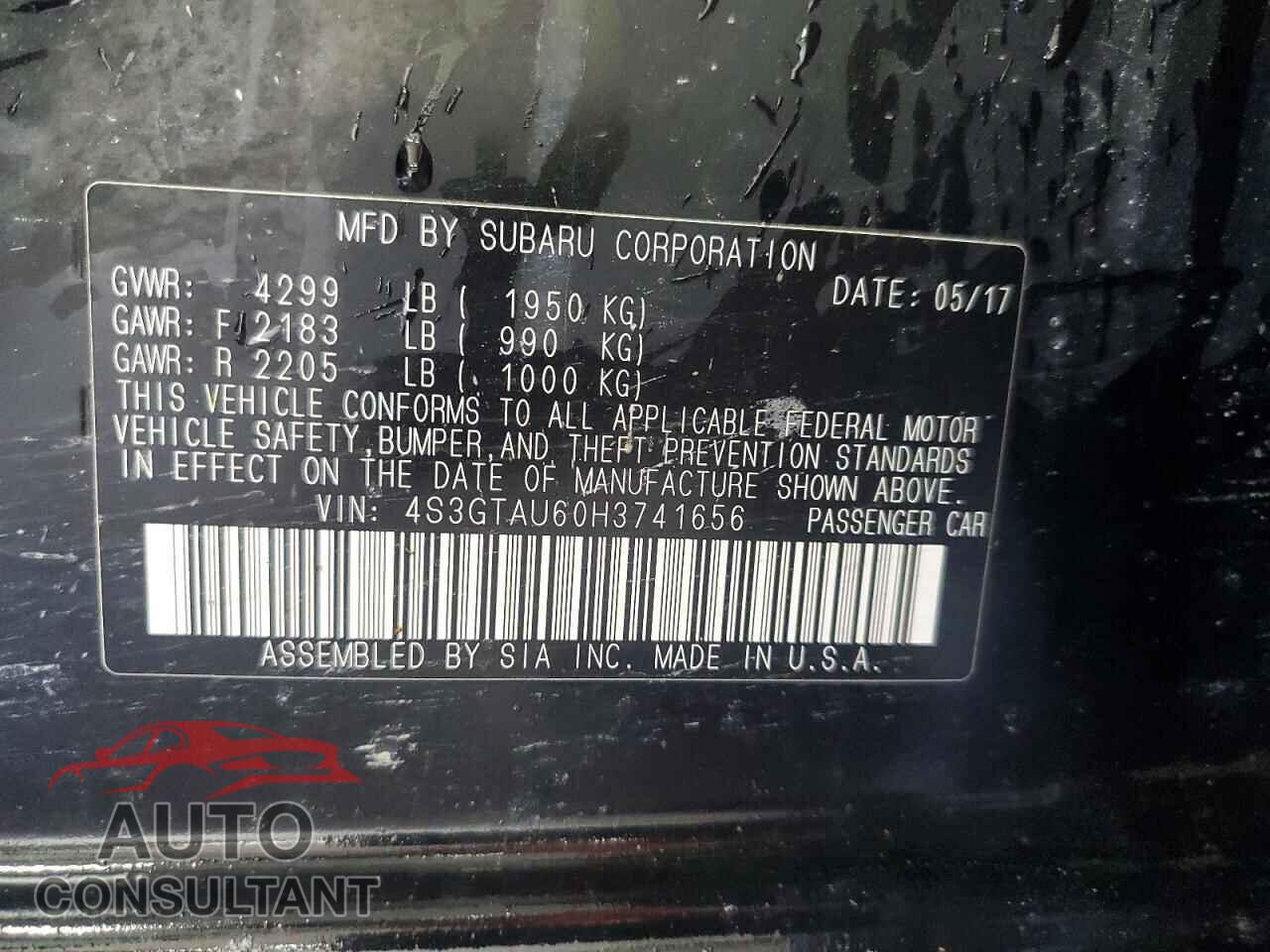SUBARU IMPREZA 2017 - 4S3GTAU60H3741656