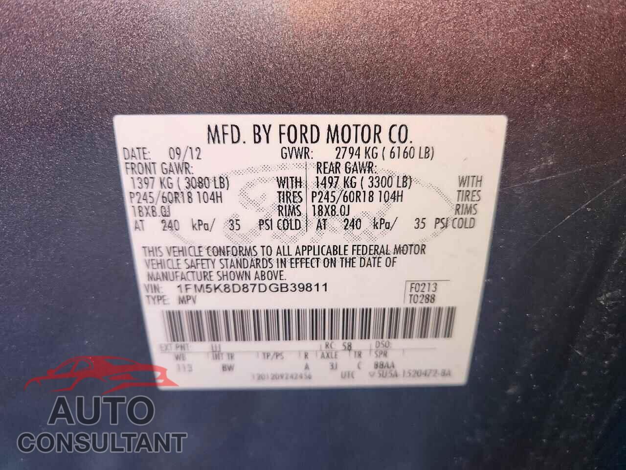 FORD EXPLORER 2013 - 1FM5K8D87DGB39811