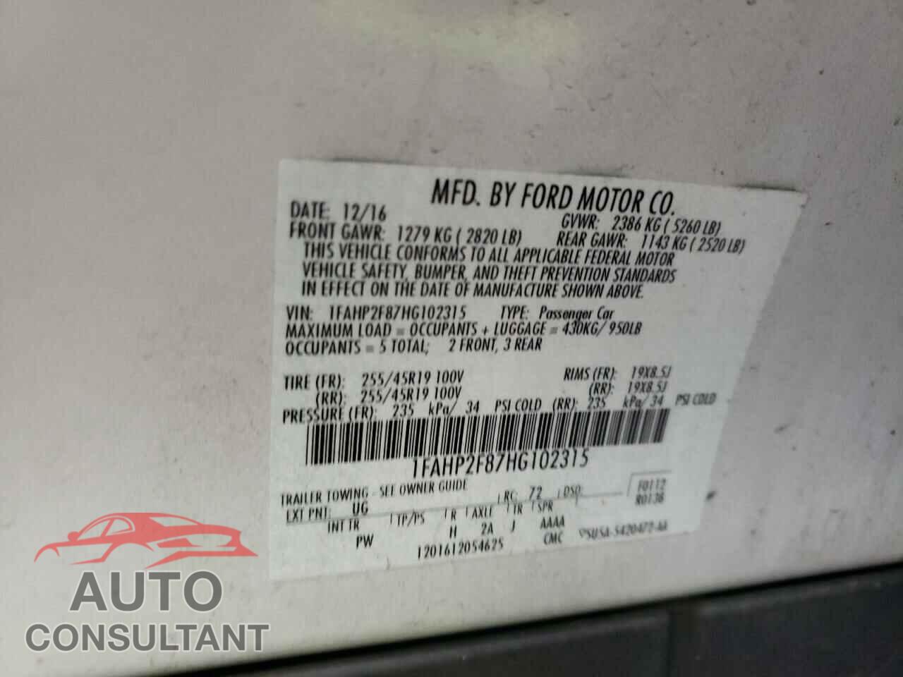 FORD TAURUS 2017 - 1FAHP2F87HG102315