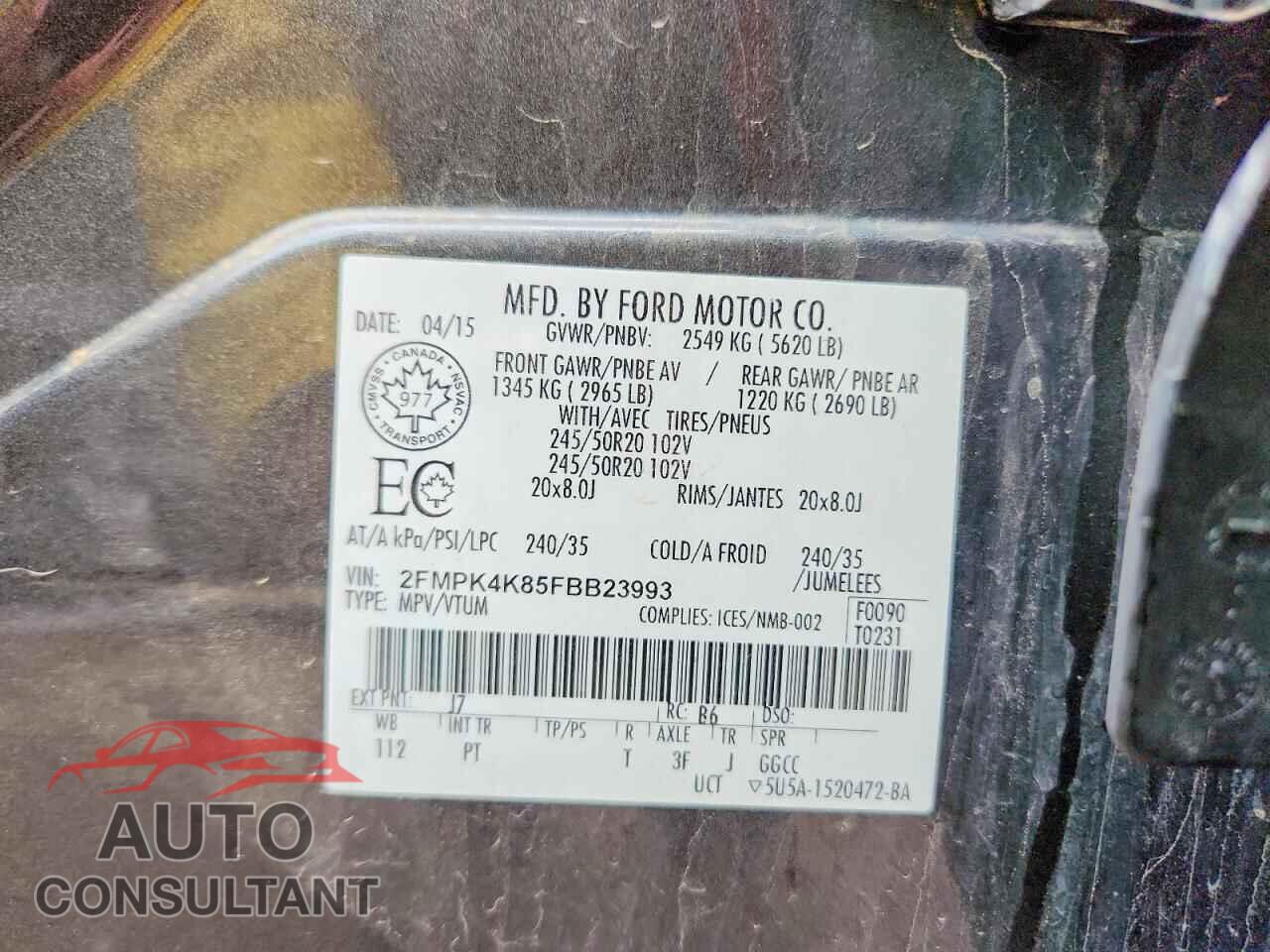 FORD EDGE 2015 - 2FMPK4K85FBB23993
