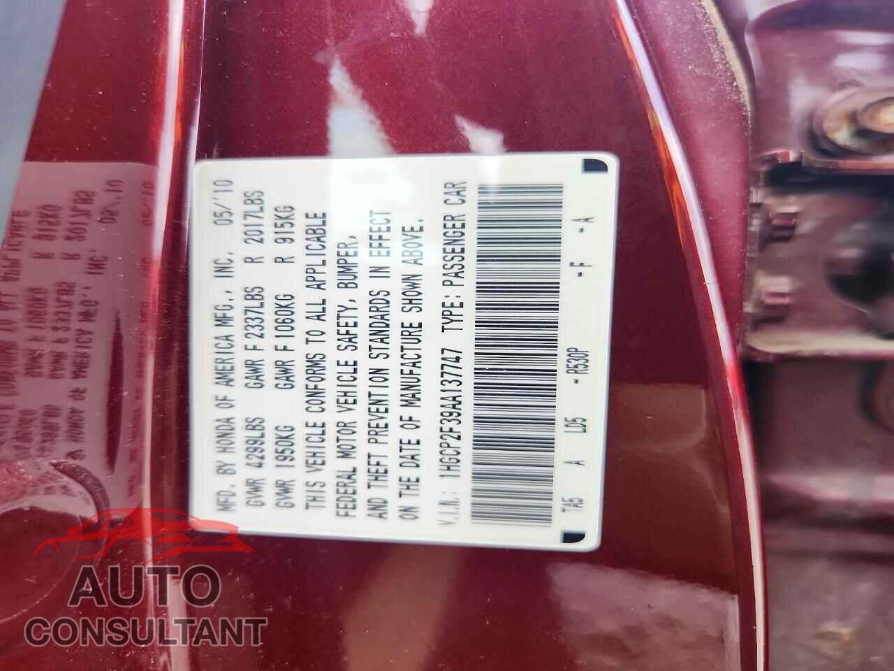 HONDA ACCORD 2010 - 1HGCP2F39AA137747