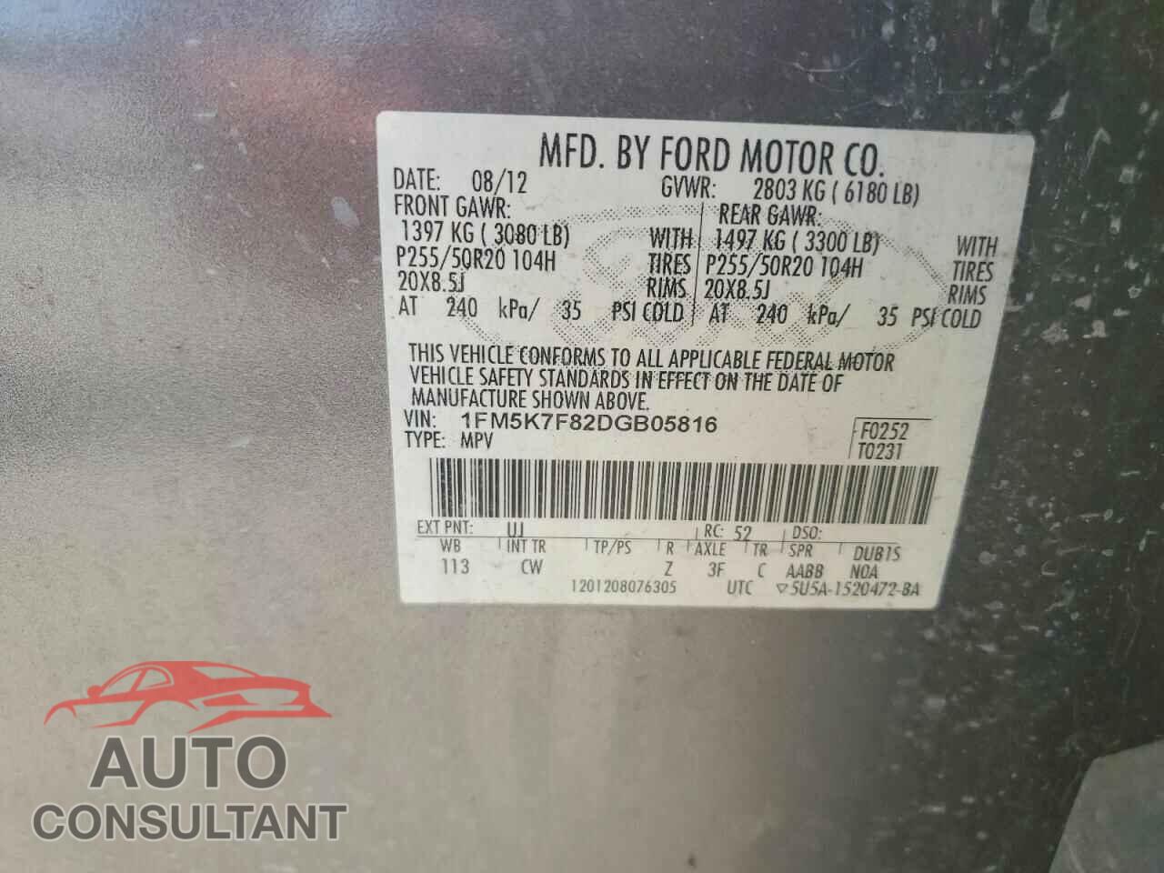 FORD EXPLORER 2013 - 1FM5K7F82DGB05816