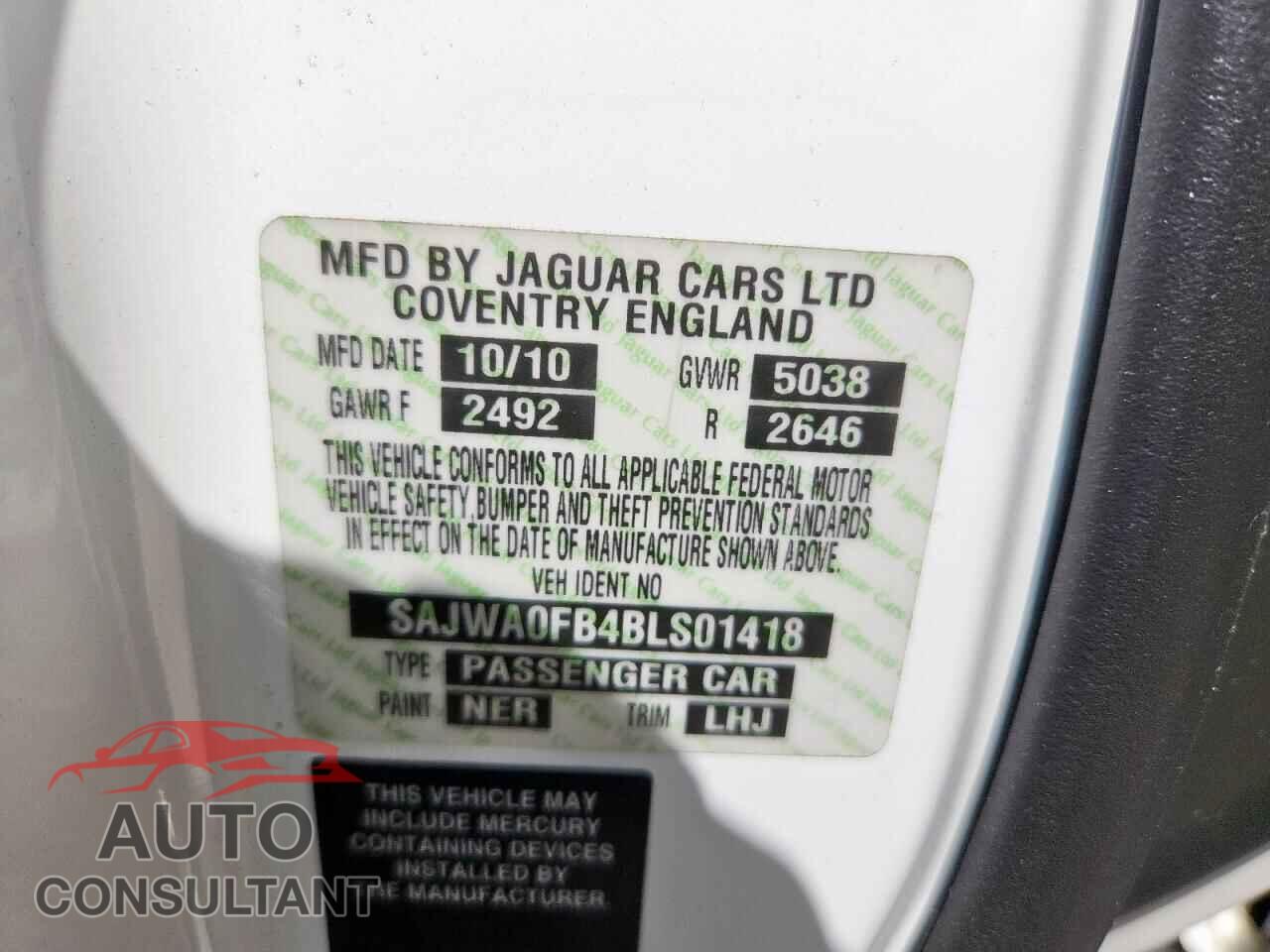 JAGUAR XF 2011 - SAJWA0FB4BLS01418