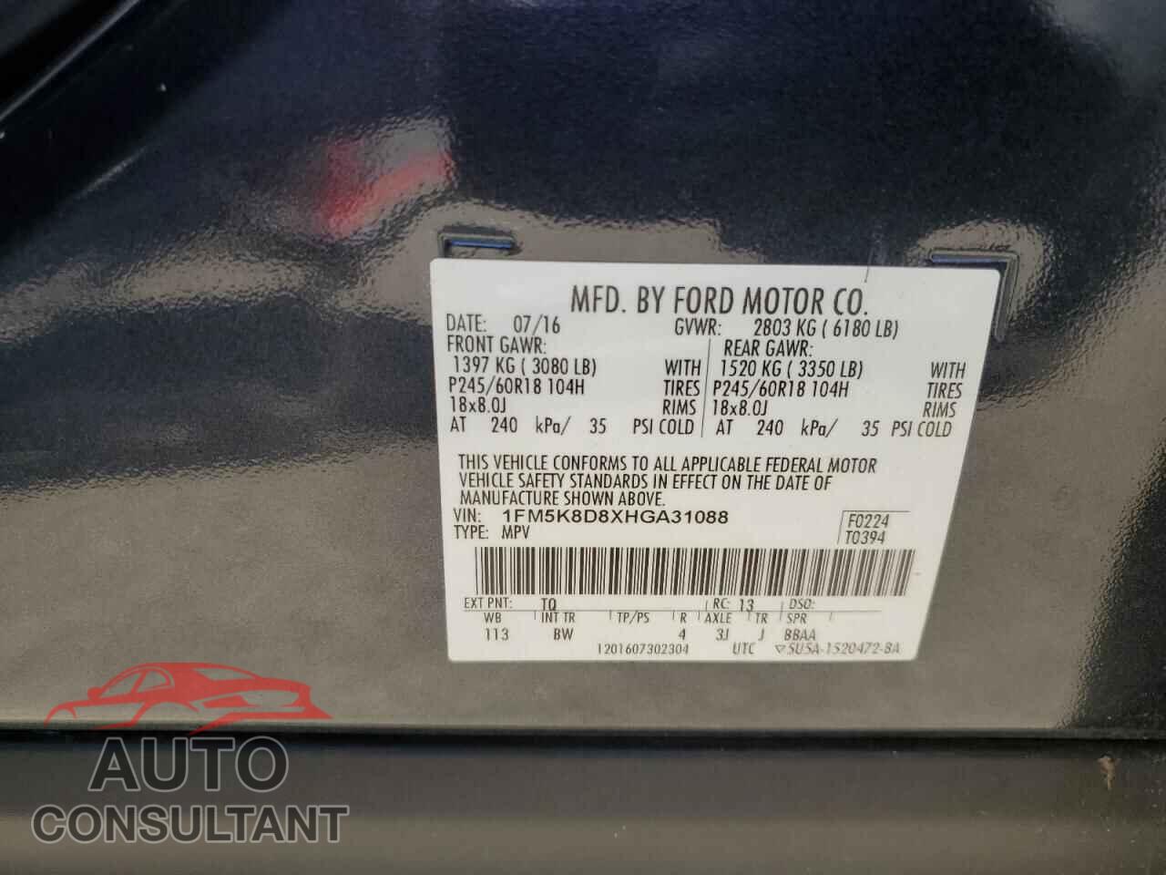 FORD EXPLORER 2017 - 1FM5K8D8XHGA31088