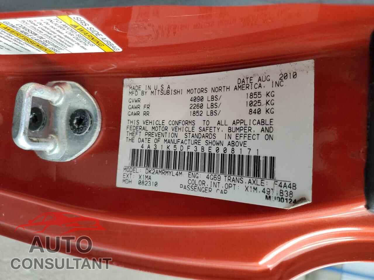 MITSUBISHI ECLIPSE 2011 - 4A31K5DF3BE008171