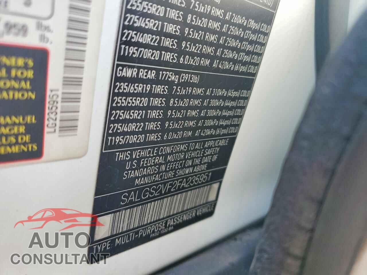 LAND ROVER RANGEROVER 2015 - SALGS2VF2FA235951