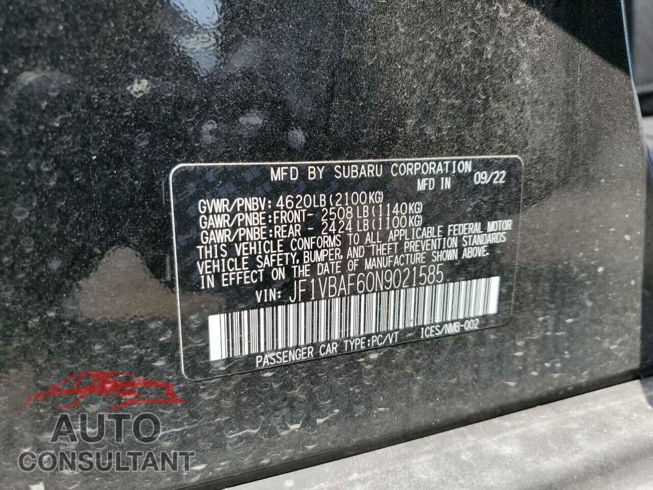SUBARU WRX 2022 - JF1VBAF60N9021585