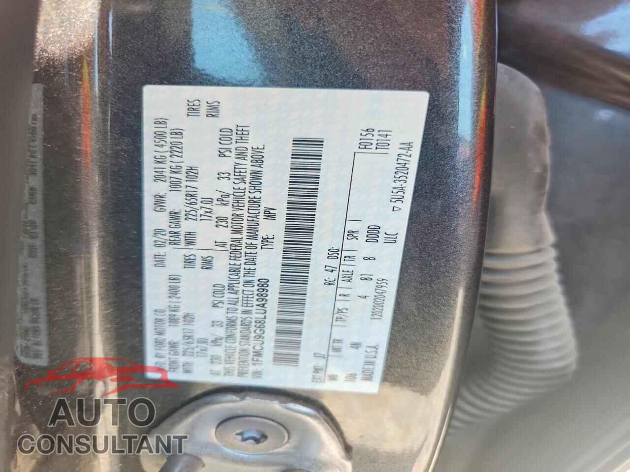 FORD ESCAPE 2020 - 1FMCU9G68LUA98980
