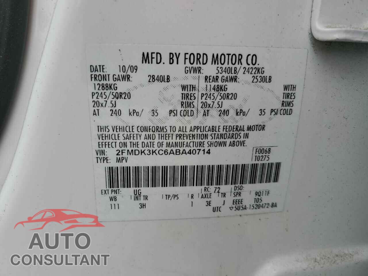 FORD EDGE 2010 - 2FMDK3KC6ABA40714