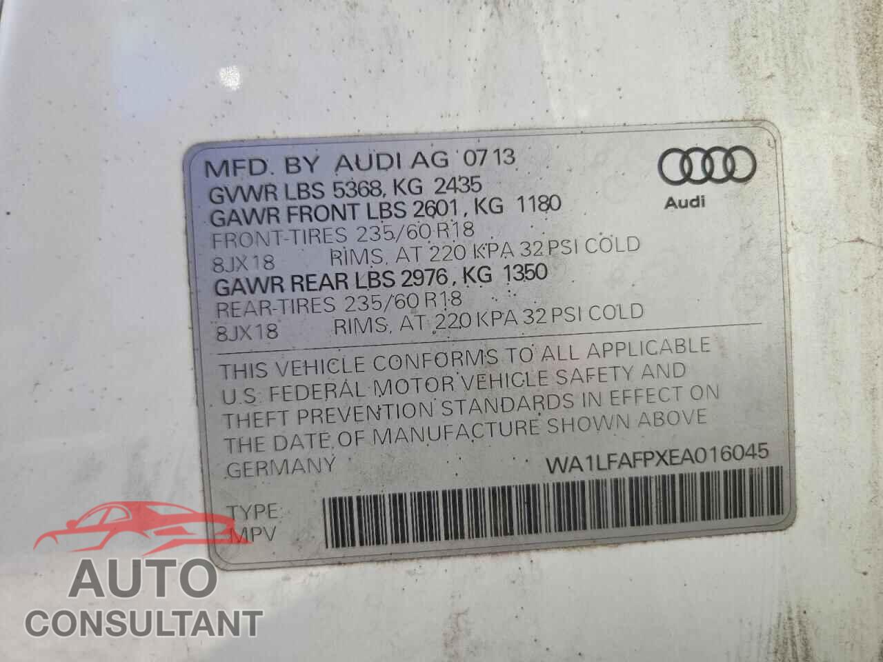AUDI Q5 2014 - WA1LFAFPXEA016045