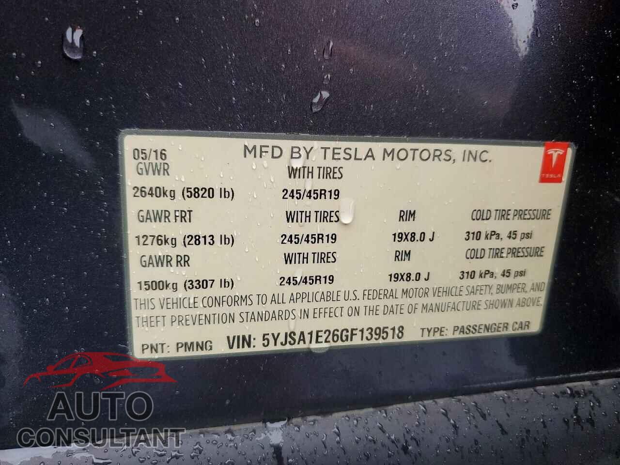 TESLA MODEL S 2016 - 5YJSA1E26GF139518