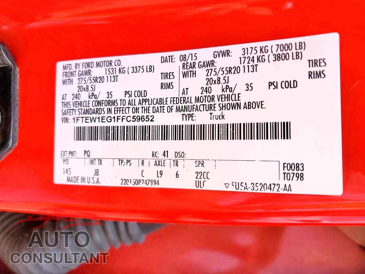 FORD F150 2015 - 1FTEW1EG1FFC59652