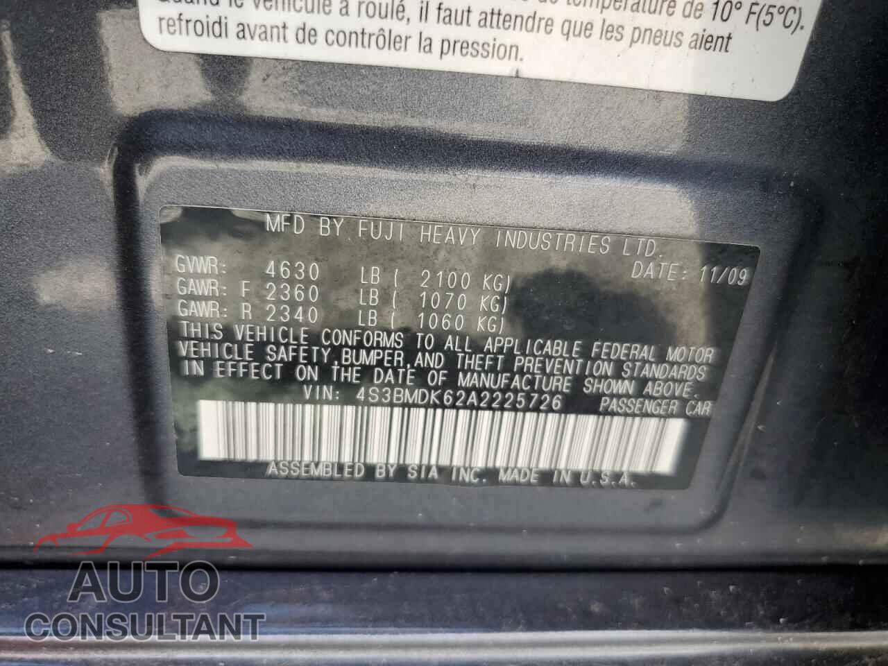 SUBARU LEGACY 2010 - 4S3BMDK62A2225726