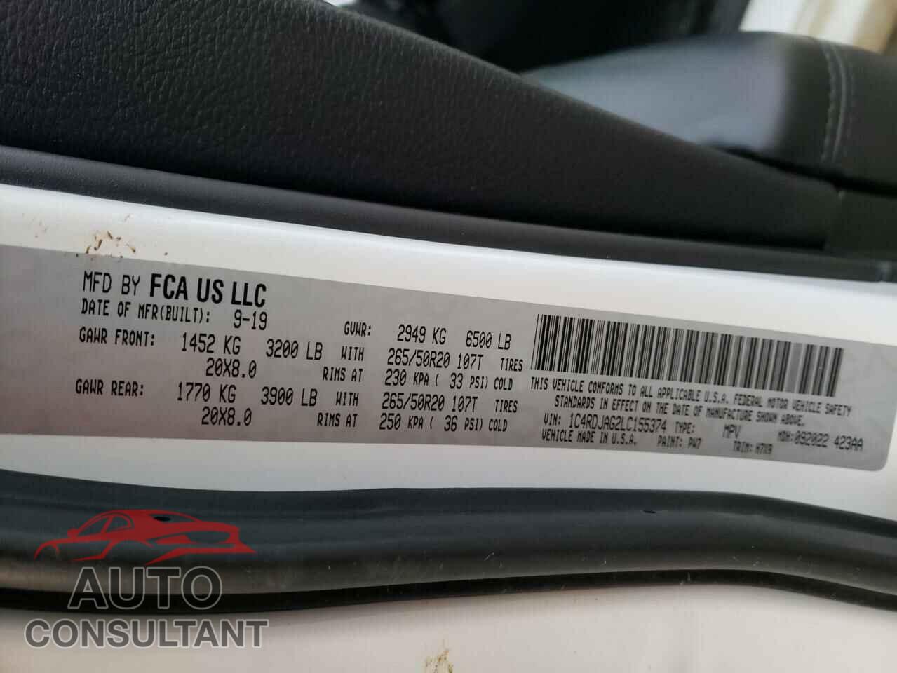 DODGE DURANGO 2020 - 1C4RDJAG2LC155374