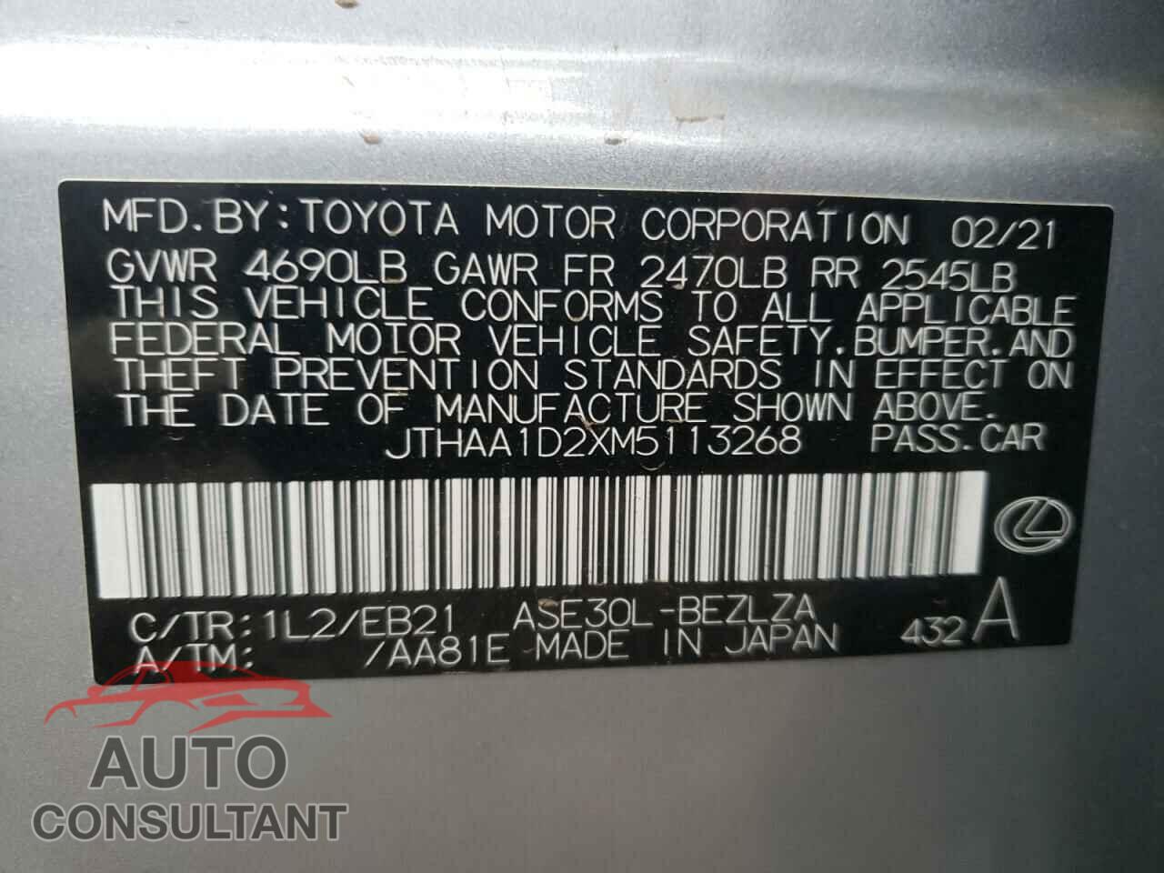 LEXUS IS 2021 - JTHAA1D2XM5113268