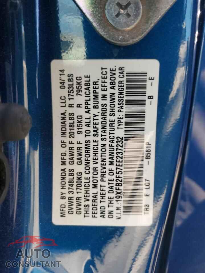 HONDA CIVIC 2014 - 19XFB2F57EE237232