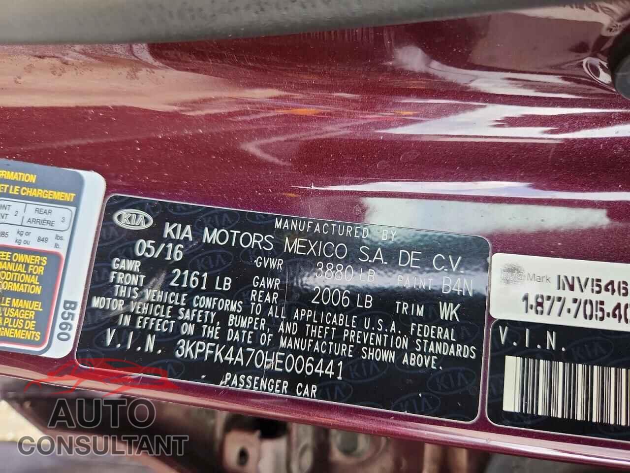 KIA FORTE 2017 - 3KPFK4A70HE006441