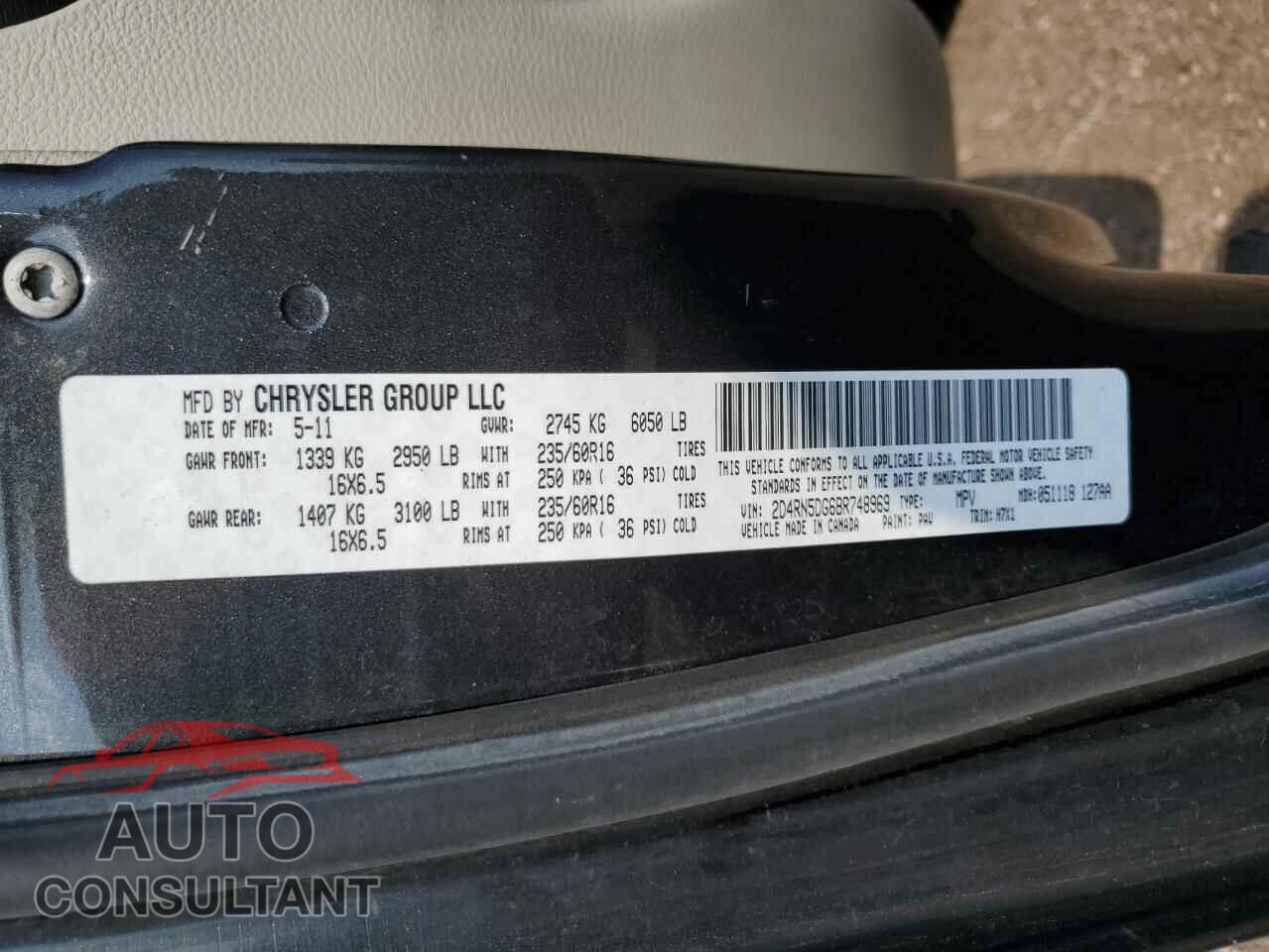 DODGE CARAVAN 2011 - 2D4RN5DG6BR748969