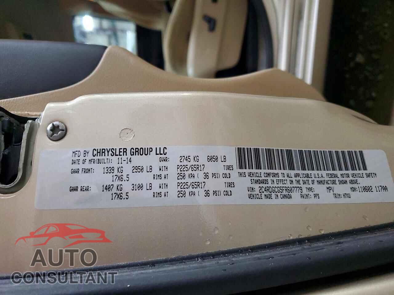 DODGE CARAVAN 2015 - 2C4RDGCG5FR607779
