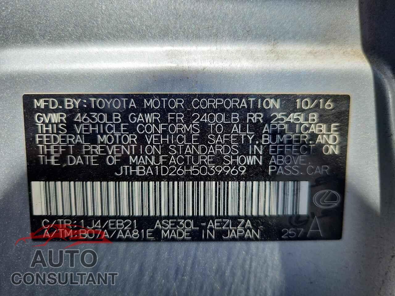 LEXUS IS 2017 - JTHBA1D26H5039969