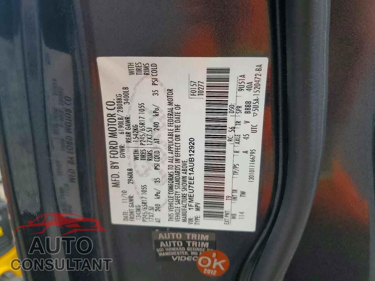 FORD EXPLORER 2010 - 1FMEU7EE1AUB12920