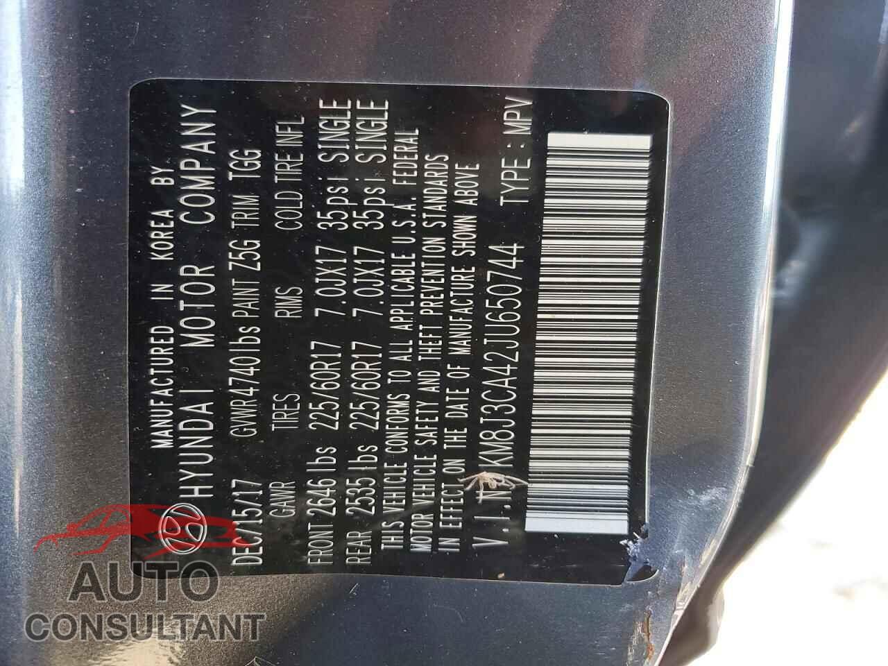 HYUNDAI TUCSON 2018 - KM8J3CA42JU650744