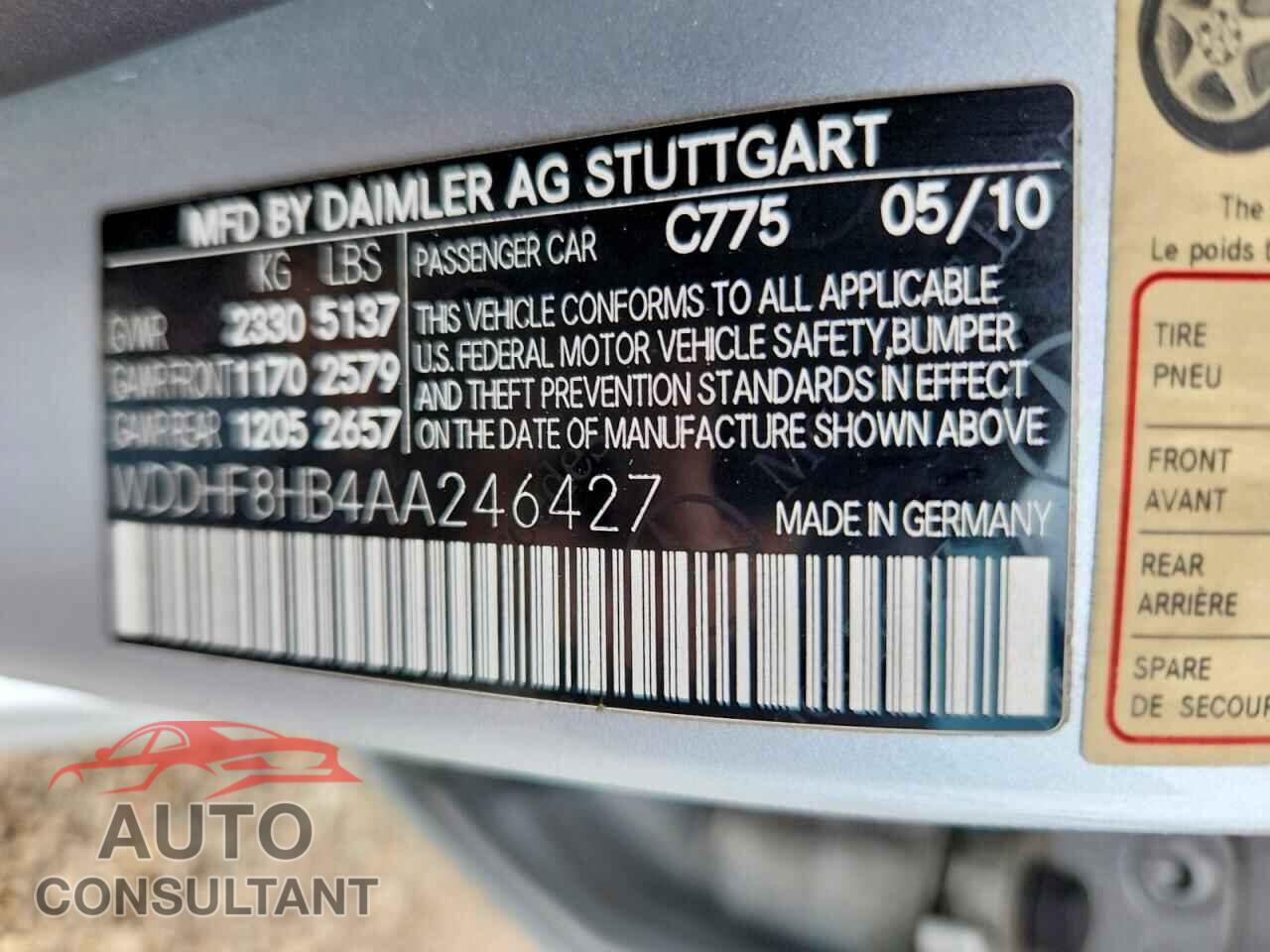 MERCEDES-BENZ E-CLASS 2010 - WDDHF8HB4AA246427
