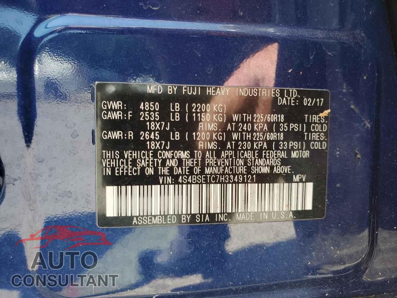 SUBARU OUTBACK 2017 - 4S4BSETC7H3349121