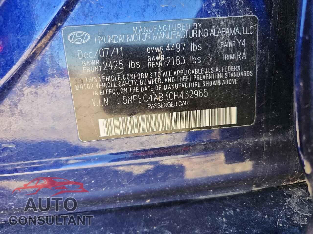 HYUNDAI SONATA 2012 - 5NPEC4AB3CH432965