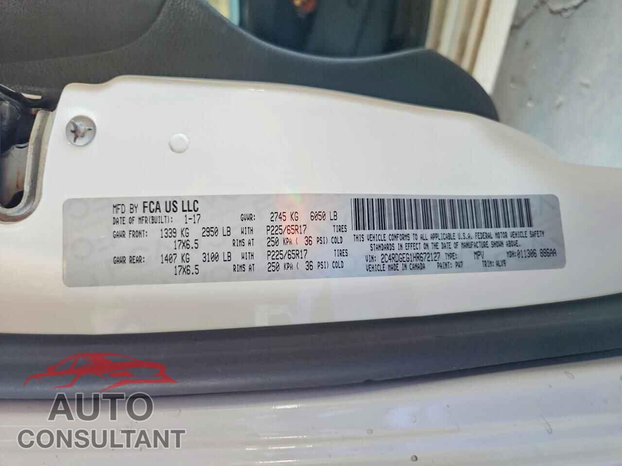 DODGE CARAVAN 2017 - 2C4RDGEG1HR672127