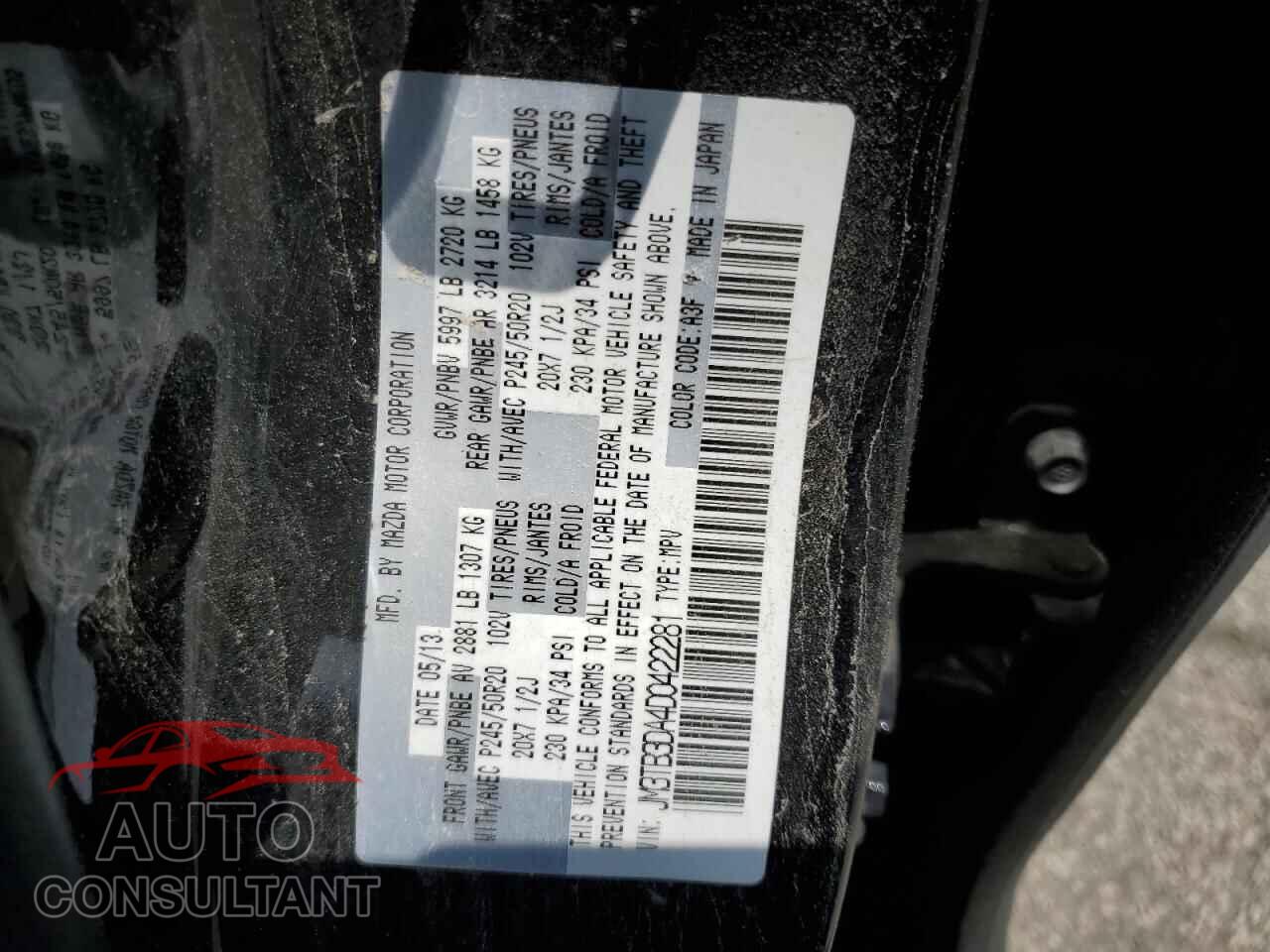 MAZDA CX-9 2013 - JM3TB3DA4D0422281